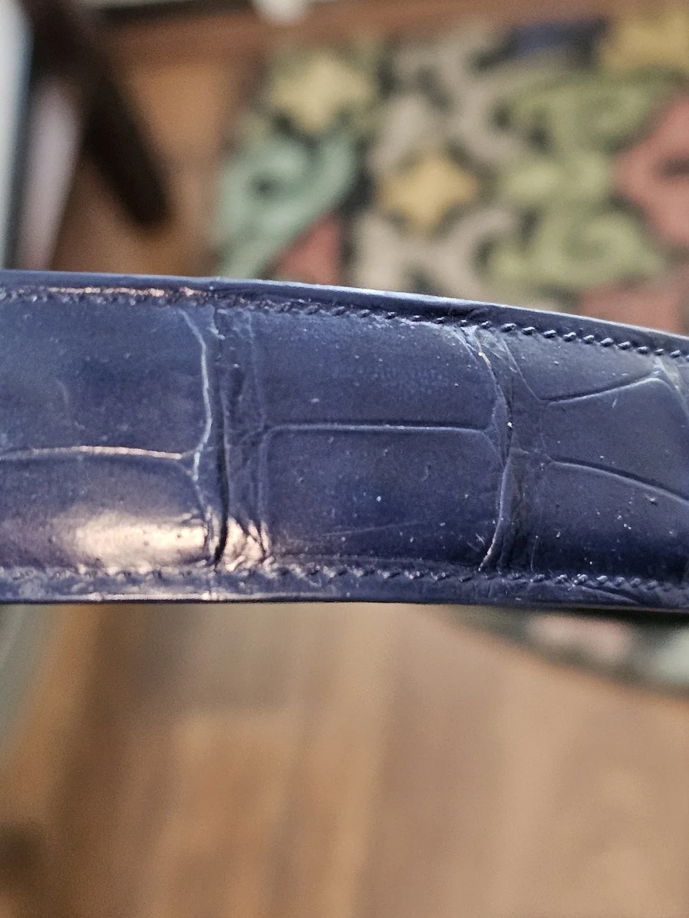 Girls Navy Blue Croc Embossed Leather Belt - Size 10